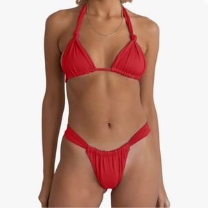 Red tie knot ruched bikini size medium